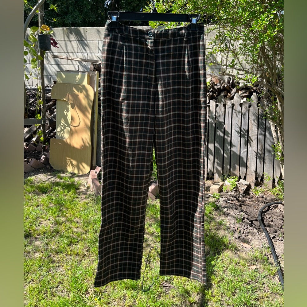 Brandy Melville Plaid Pants - green and copperish in color